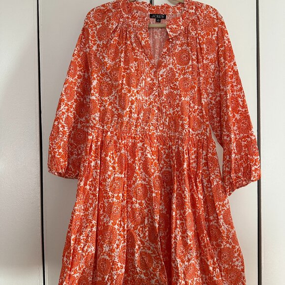 J.Crew Orange Paisley Print Smocked Waist Mini Dress – Size XL - Picture 1 of 7